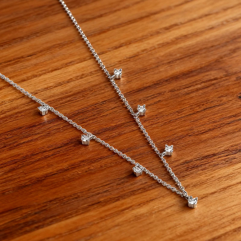 EWYA Full 0.5CT Pear Cut Moissanite Pendant Necklaces Women s925 Silver 7-Stone Diamond Stacking Party Bridal Neck Chain Gift