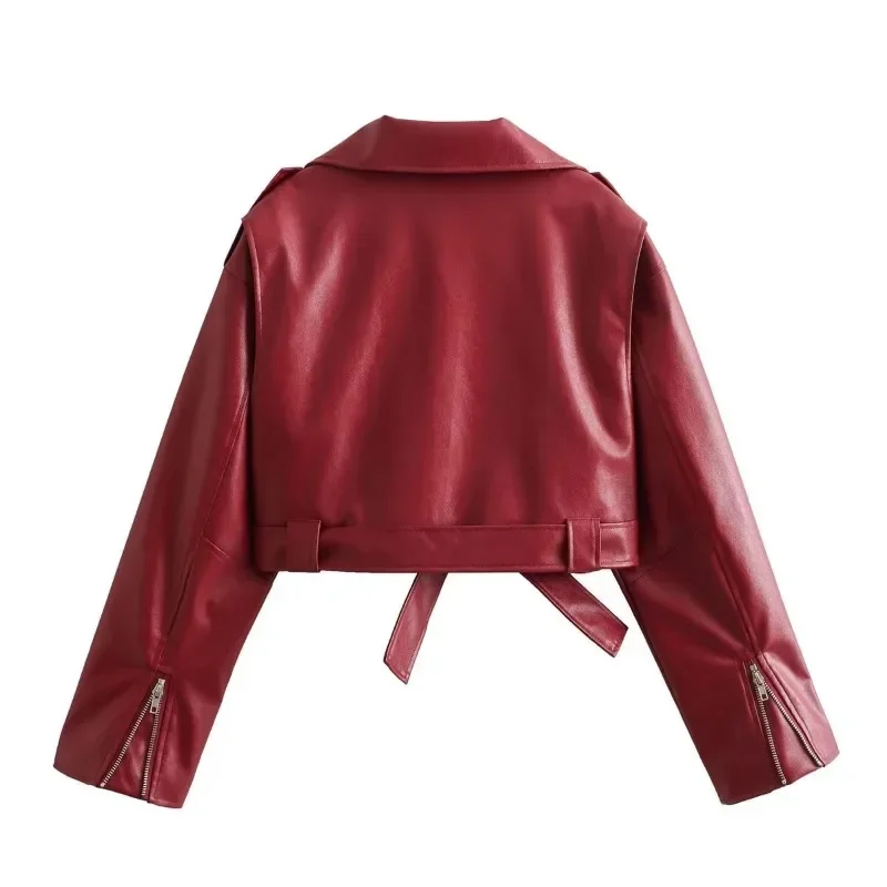 Veste de motard en cuir PU pour femme, fermeture éclair alertes onale, revers court, mode vintage, rue, printemps, nouveau