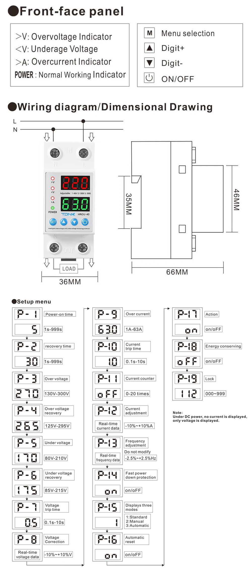 TDNK 40A 63A 110/220V Einstellbarer Über- und Unterspannungsschutz DIN-Schiene mit Digitalanzeige Spannungs- und Stromschutzrelais – Detail 9