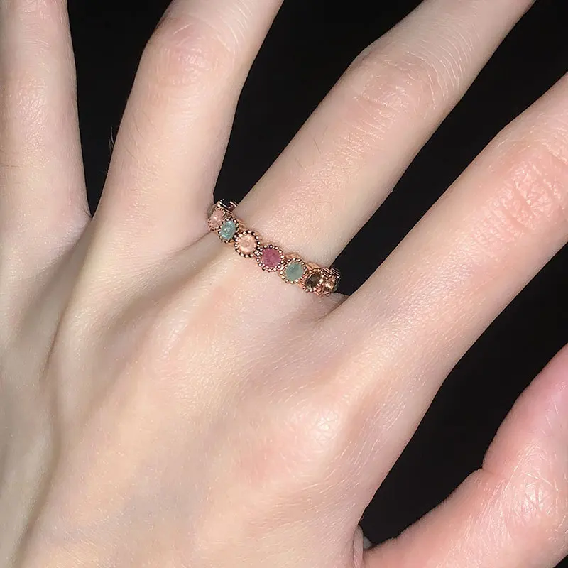 

Vintage Rainbow Ring Women 18k Gold Plated Tourmaline Stone Open Adjustable Statement Boho Luxury Unique Jewelry High Quality