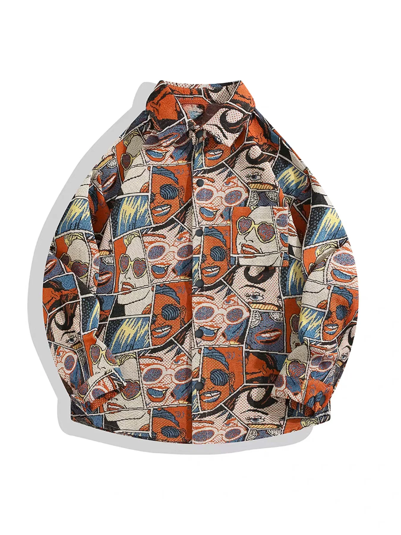 

Spring and Autumn Trendy Street-Style Printed Work Jacket for Men, American-Style Vintage Fun Cartoon Comic Coat