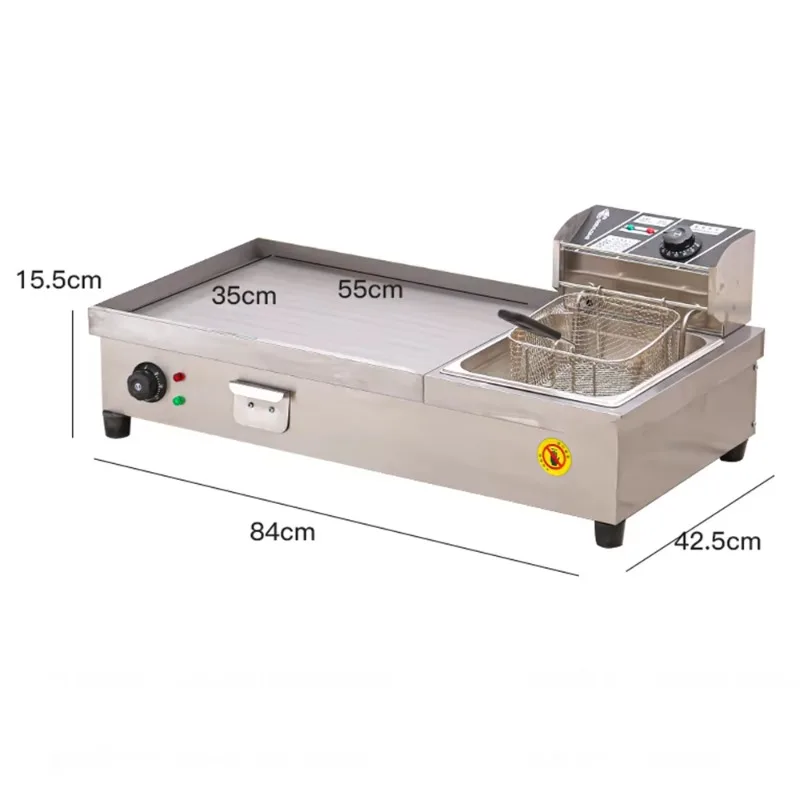 Commercial Table Top BBQ Grills Stainless Steel Flat Plate Electric Grill Griddle Small Deep Fryer 2-in-1 Oil Pan