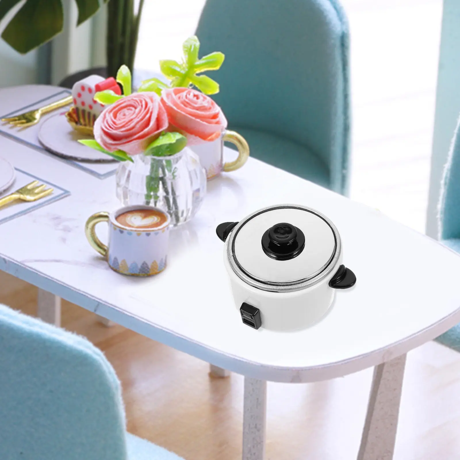 Miniature Rice Cooker Small Metal Electric Cooker Prop Mini House Kitchen Decoration Realistic Pretend Play Supplies view 4
