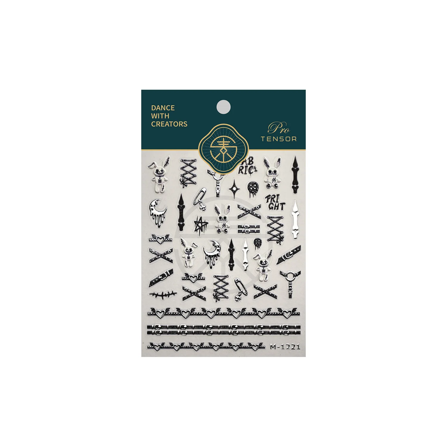 5D Halloween Punk Metallic Silver Buckle Belt Bandage Rabbit Angel Love Bone Adhesive Nail Stickers Decals Manicure Dark Charms