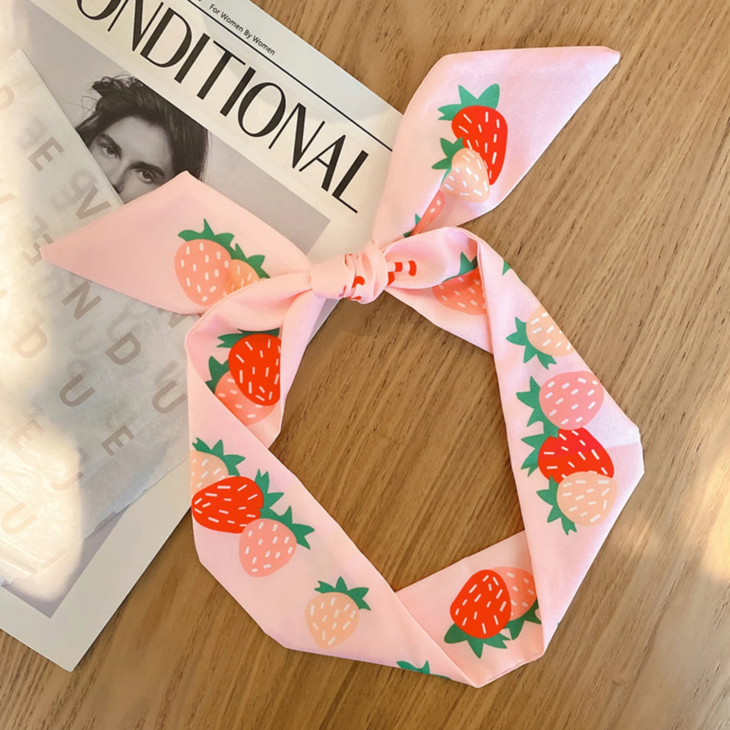 

New Printed Fruit Fashion Multi-Function Small Silk Scarf Women's Narrow Neckerchief Tie Package Belt Hair Band Skinny Scarf