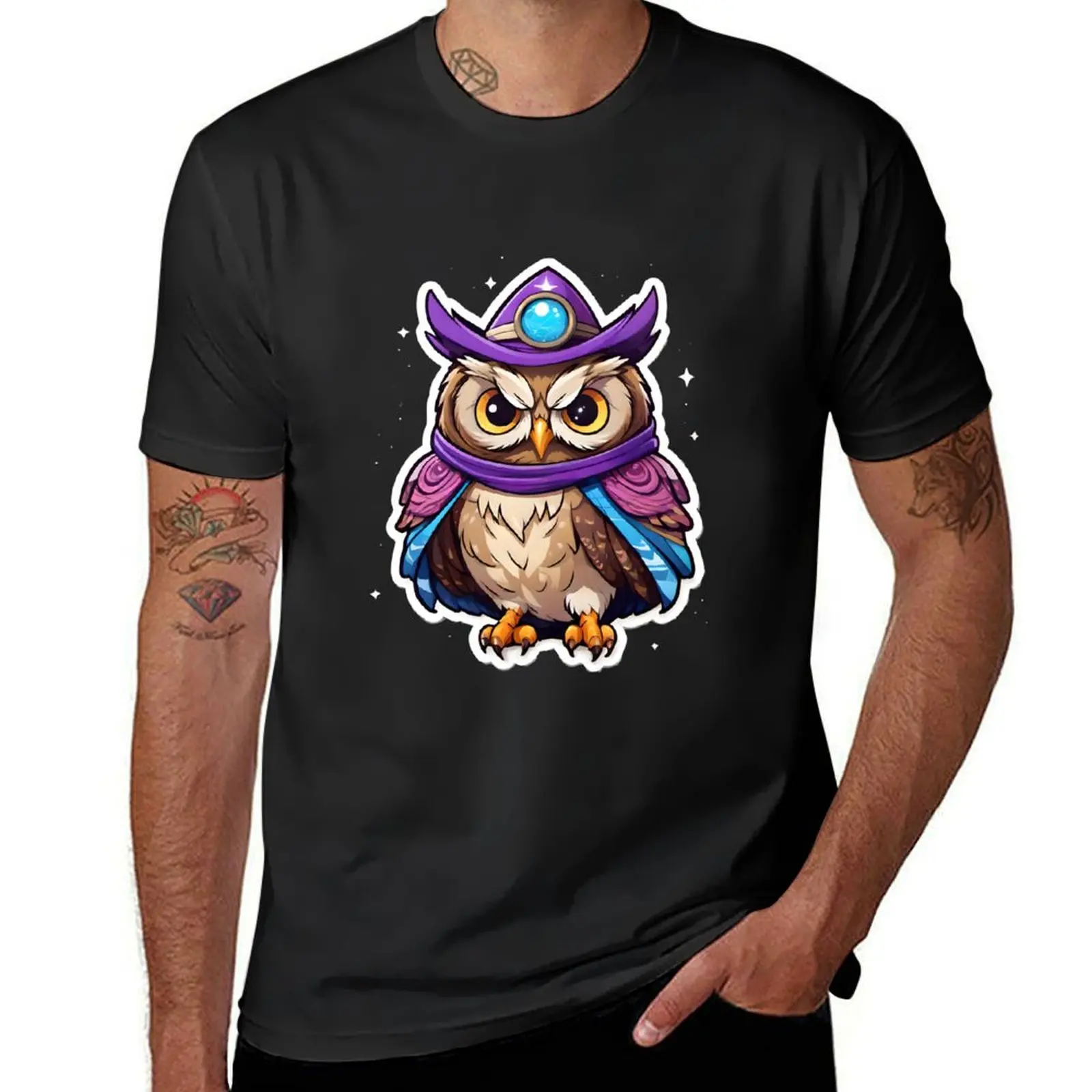 Illustrated Magic Owl Sticker T-Shirt blanks plus size tops oversizeds cute clothes sweat shirts, men