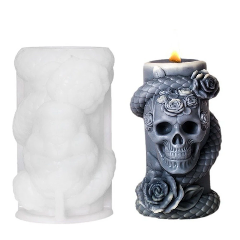 

Cylindrical snake aromatherapy candle silicone mold skull Candle Silicone Mold Scented Making Tools 3D DIY Handmade Fragrance