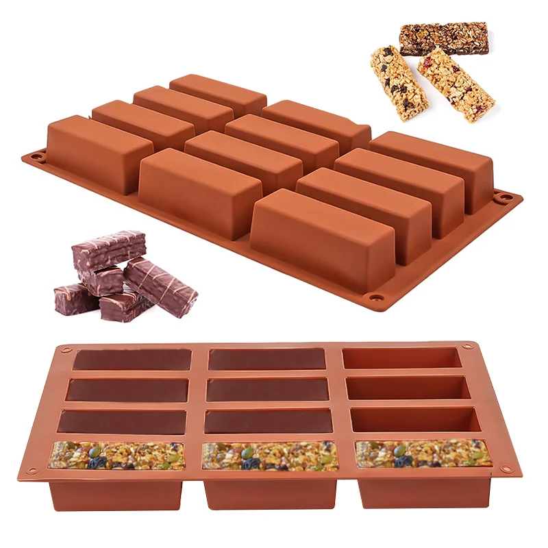 12 Cavity Silicone Mould Chocolate Bar Candy Molds Easy Release Rectangle Energy Bar Mold DIY Handmade Baking Accessories