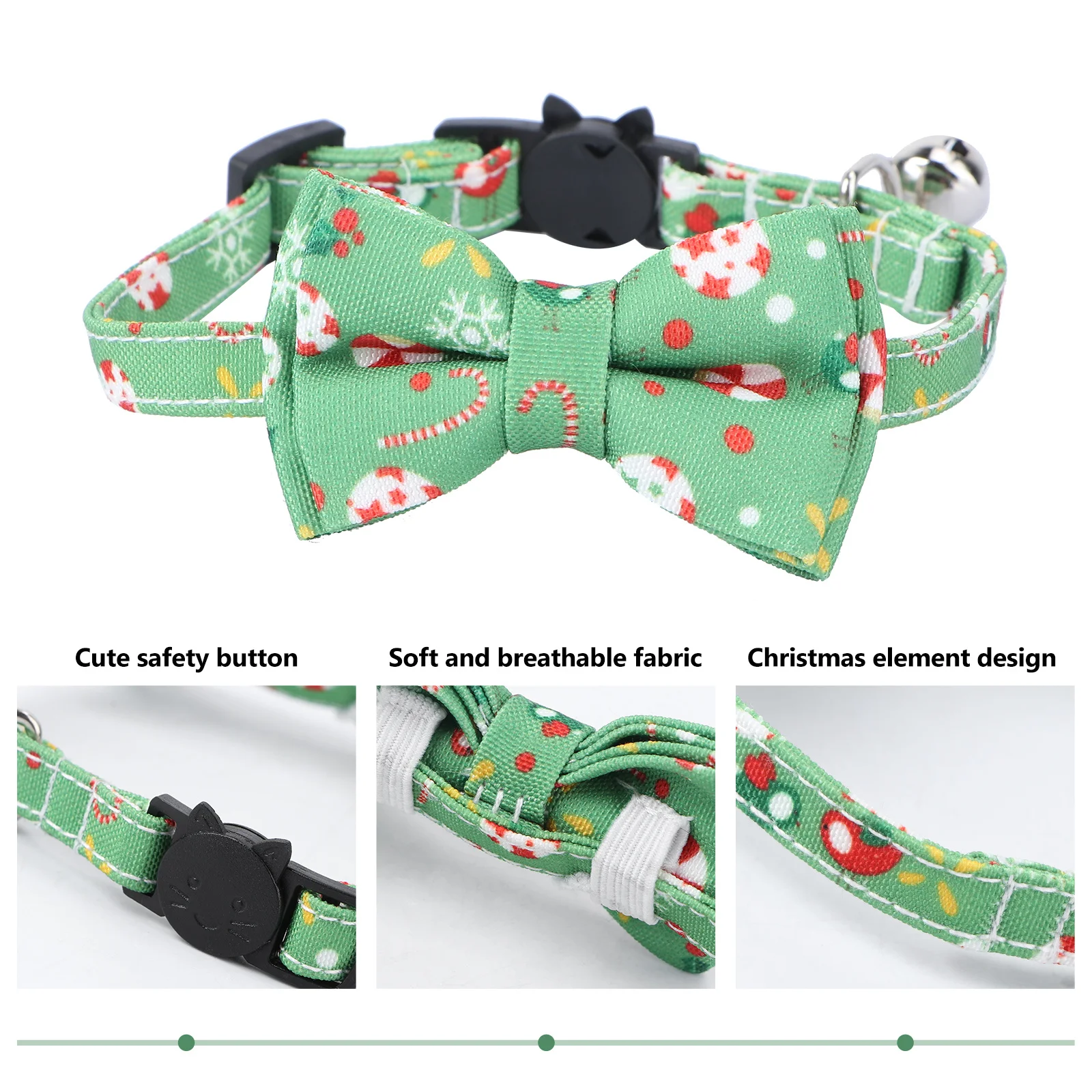 

Cat Collar Adjustable Christmas Pet Collar Bell Bow Tie Removable Adorable Bright Color Buckle Party Necklace