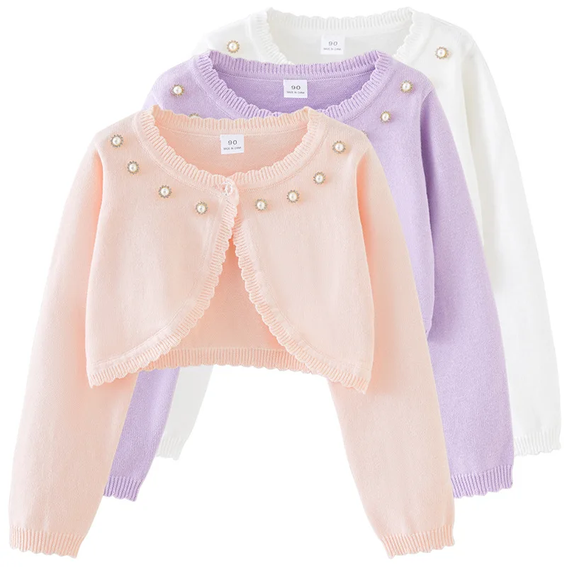 

Baby Cardigans Sweater Knit Jacket Lace Collar Kids Coat Shawl Spring Autumn Party Gown Tops Girls Clothing 1-8Y