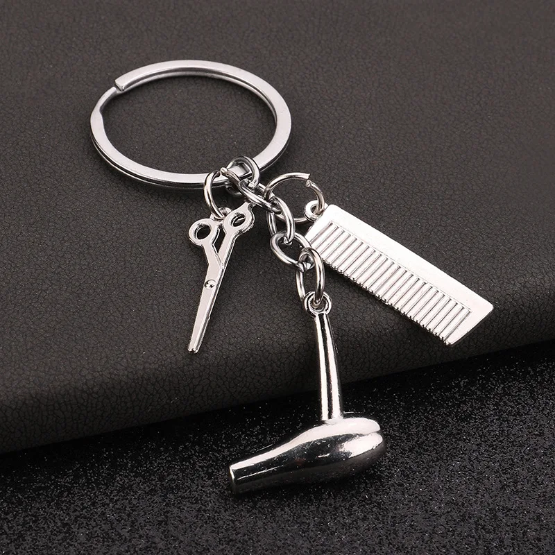 New Hairstylist Keychain Hair Salon Key Ring Hair Dryer Scissors Comb Key Chain Hairdresser Gifts For Women And Men DIY Jewelry