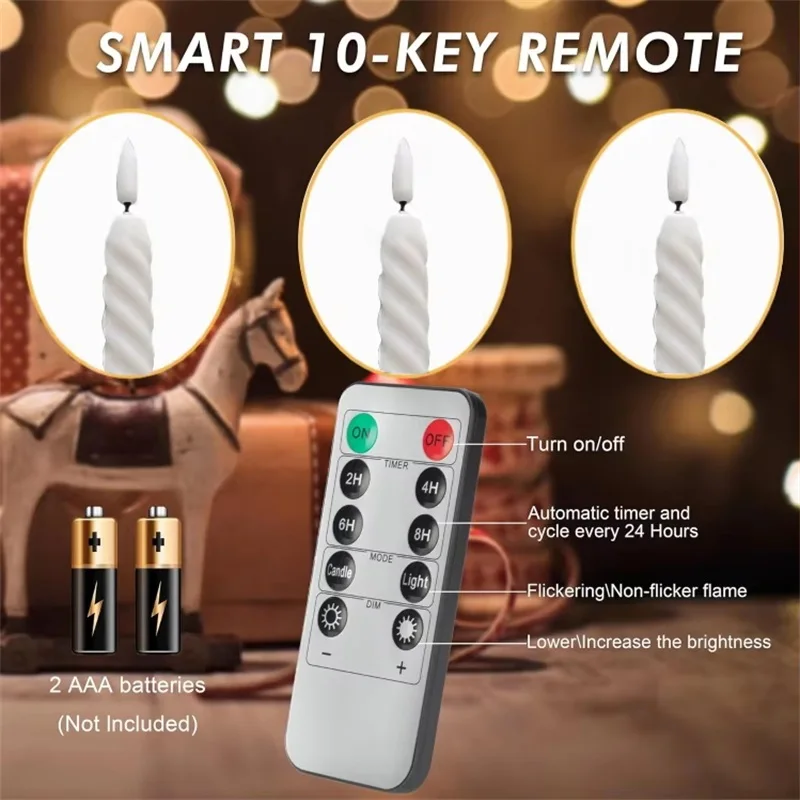 12-200PCS Flameless LED Candles Battery Powered 3D Flickering Taper Candlesticks Wedding Decor Candle with Remote Control Timer