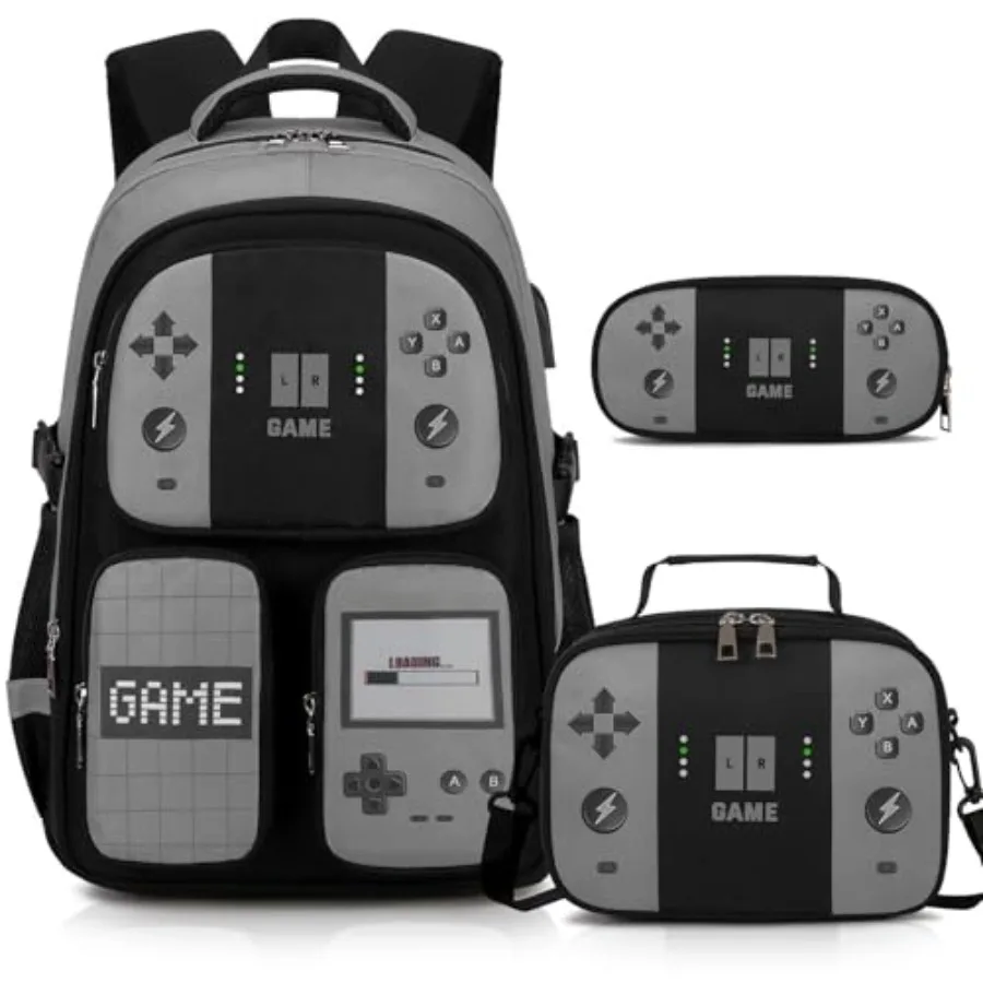 

Gamer Backpack for Boys, 3PCS Boys Backpack with Lunch Box and Pencil Pouch, Waterproof School Bags for Boy Teens, Elementary M