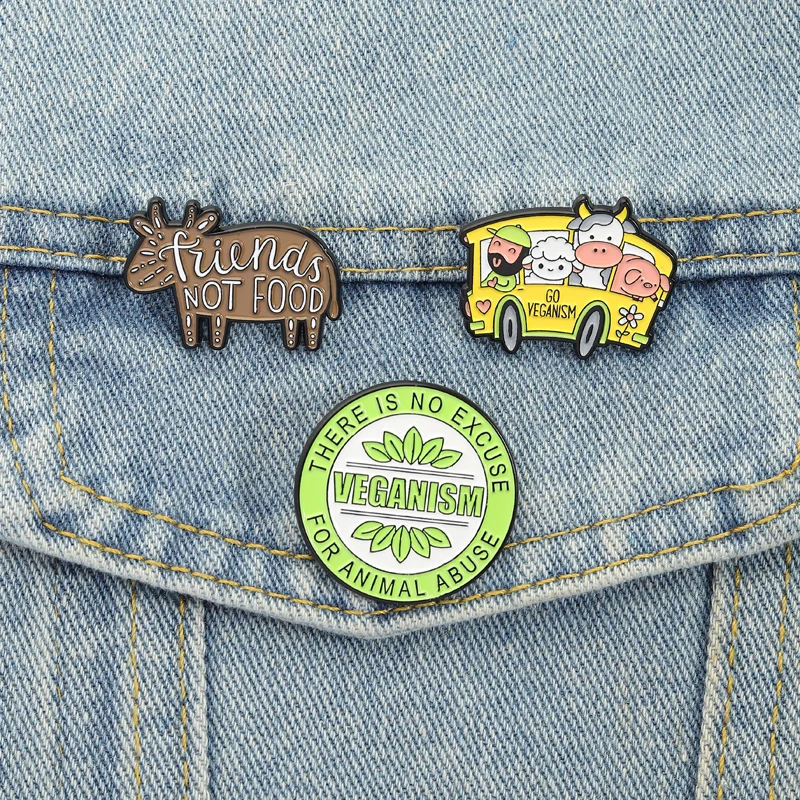 Vegan Inspired Enamel Pins Cute Animal Veganism Friends Not Food Brooches Lapel Badges Cartoon Jewelry Gift for Friends