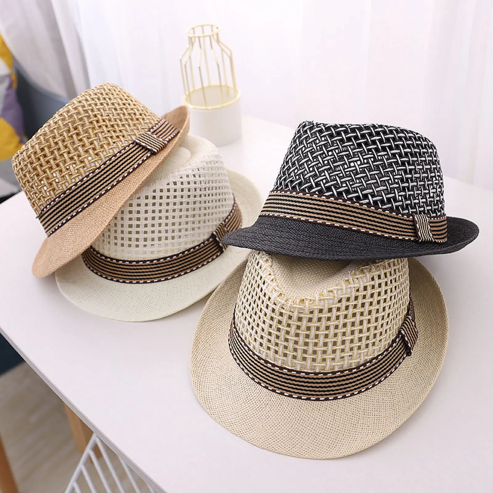 

Toddler Boys Girls Hats Outdoor Summer Casual Breathable Straw Fedora Hats Sunshade Sunscreen Beach Cool Caps шапка детская