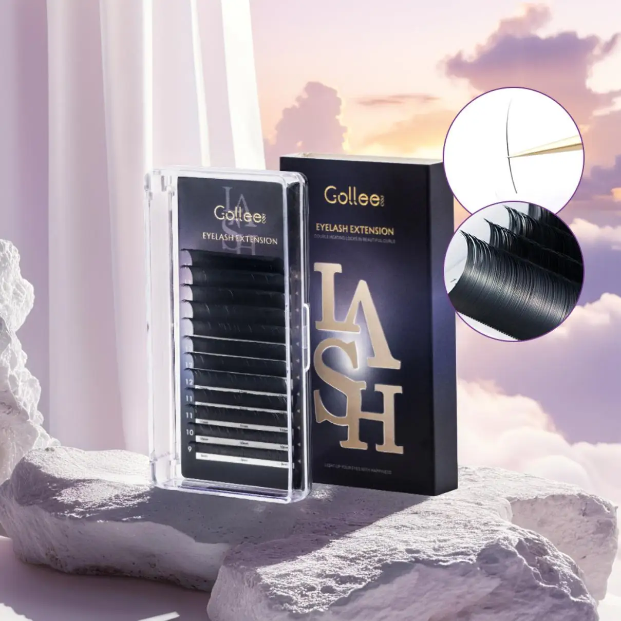 Gollee 12 linhas pessoais cílios postiços premium volume de seda clássico lash extensão cílios natural macio fosco escuro cílios