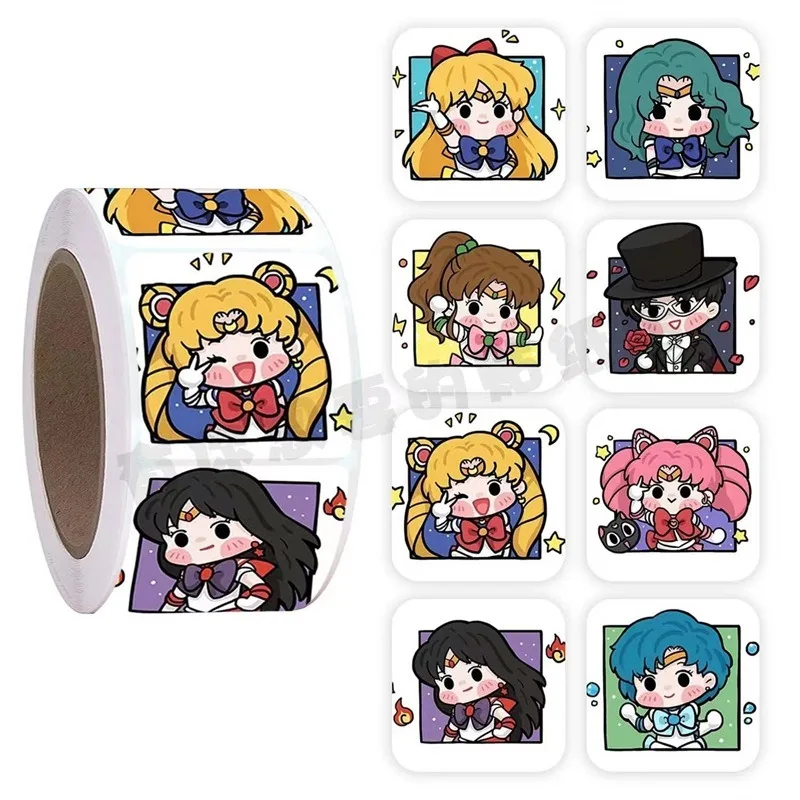 

500PCS Kawaii Anime Sailor Moon Q Version Square Sticker Cartoon Role Creativity HD Printing Graffiti Sticker Girls Reward Gift