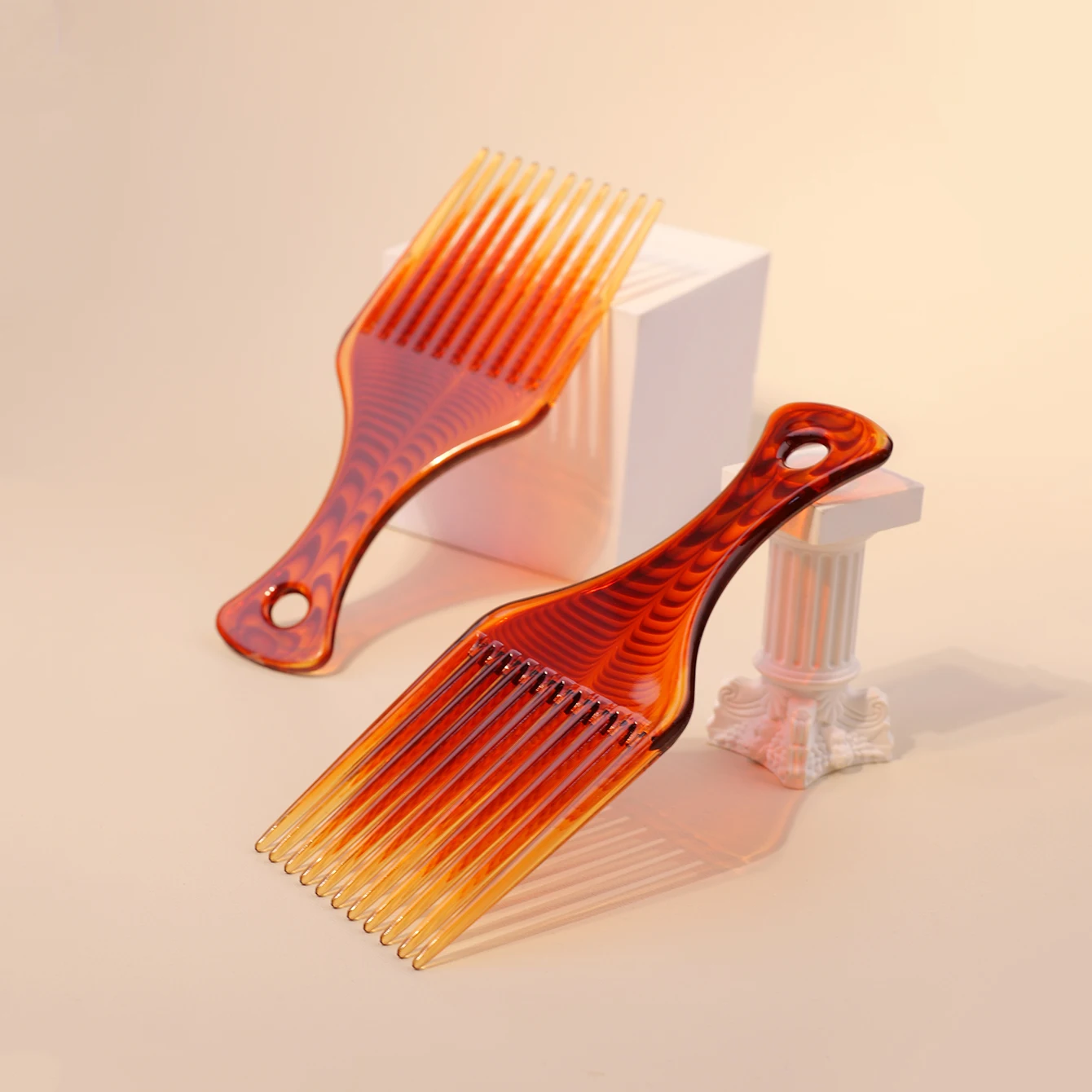 1/2Pc Hair Pick Comb Amber Smooth Afro Comb Lift Detangle Hair Comb Hair Styling Tools Curly, Thick，Special for real hair wigs
