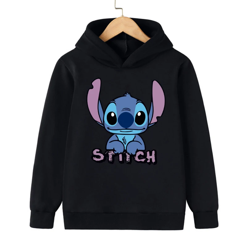 Disney-Sweat à capuche Stitch pour enfants, vêtements Kawaii, sweat-shirt pour enfants, haut décontracté pour bébé, dessin animé pour fille, garçon,