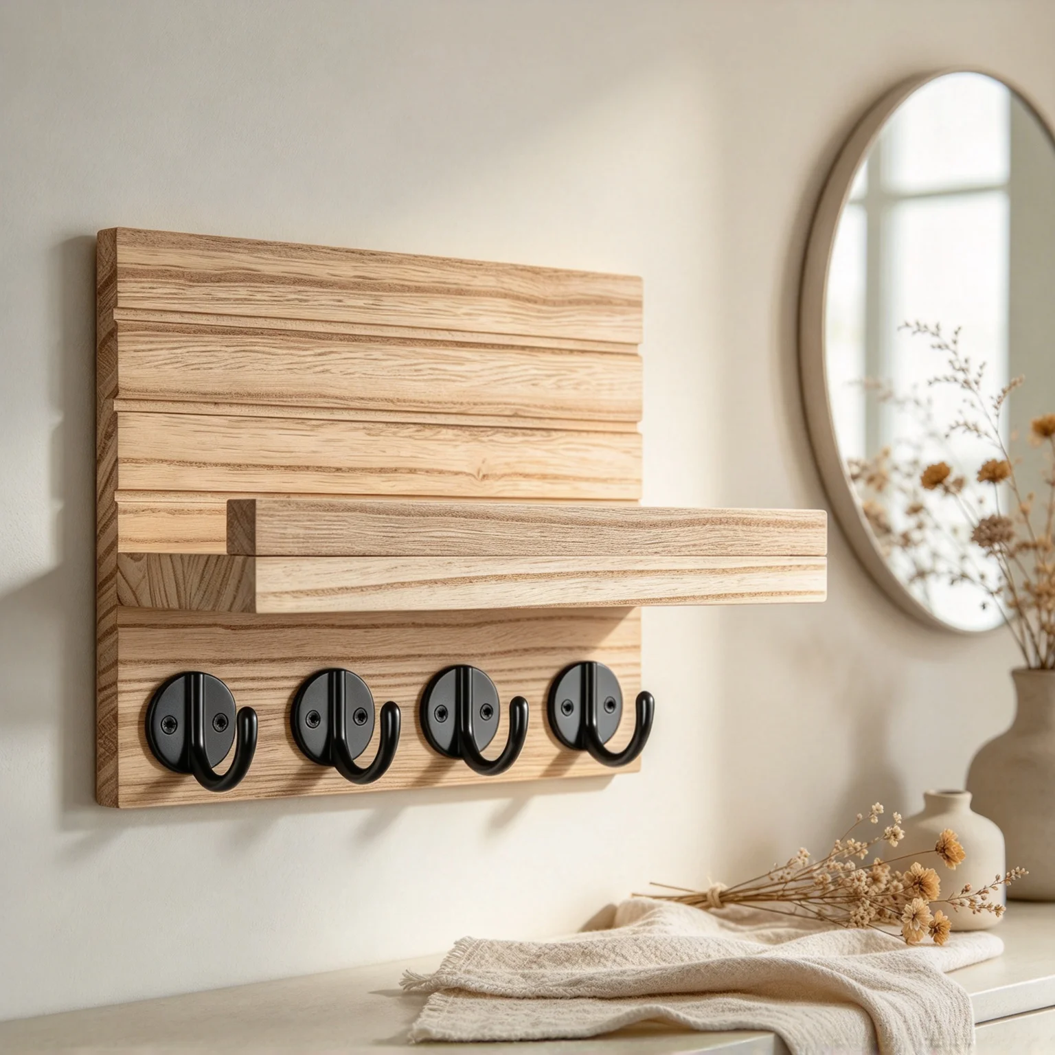 Portachiavi in legno per l'arredamento dell'ingresso, organizer per posta montato a parete e portachiavi con 5 ganci, scaffale rustico per chiavi, occhiali da sole