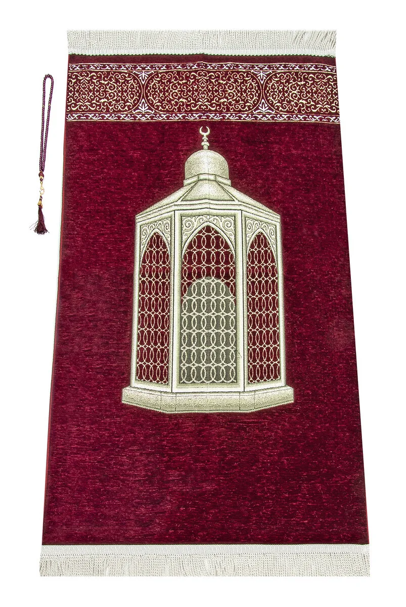 

Authority Ibrahim Patterned Luxurious Chenille Prayer Rug Claret Red Muslim Islam Sheet Prayer Mat Holy Quraan Islamic Mats