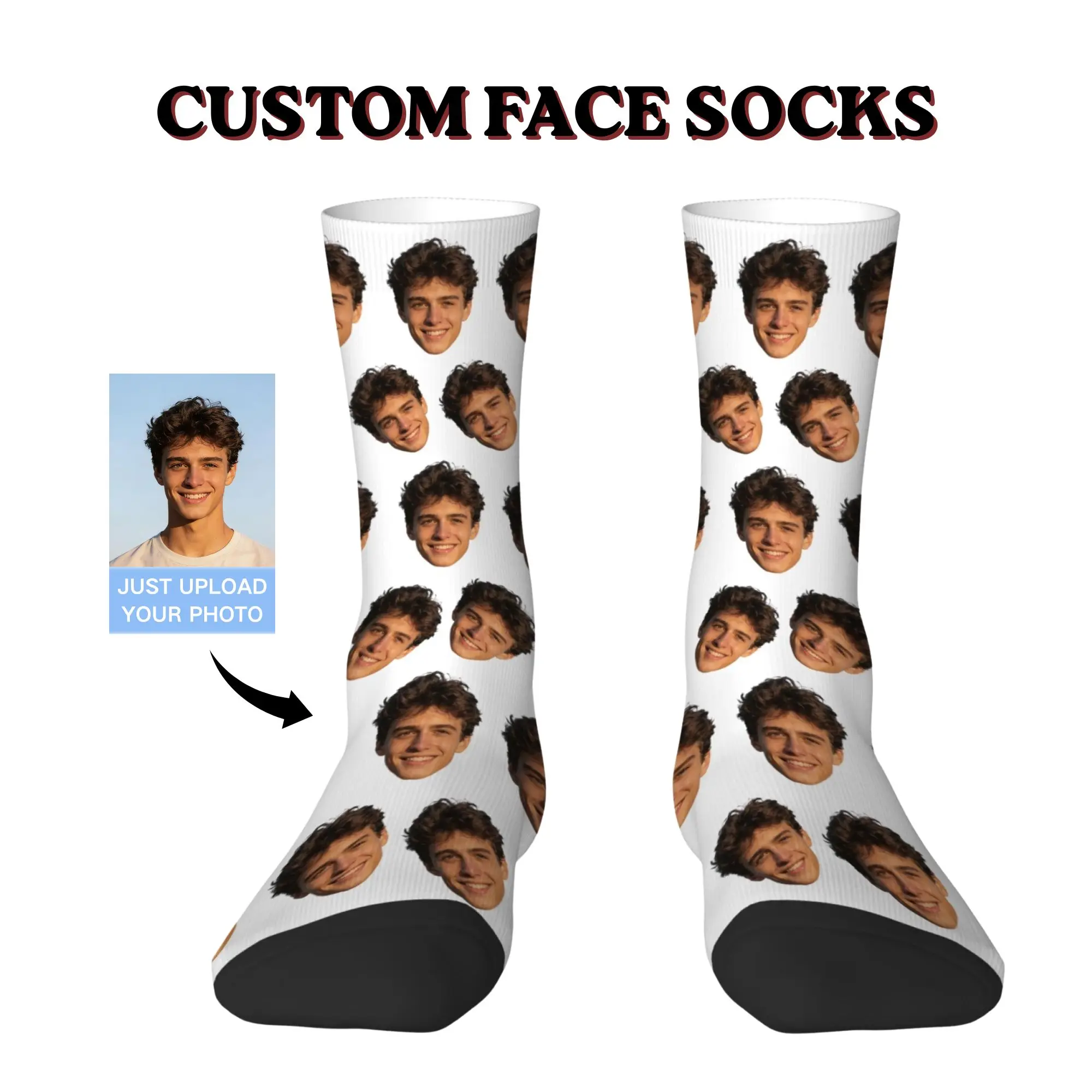Personalisierte Avatar-Gesichtsfoto-Design-Socken für Männer, individuelle Socken, atmungsaktive Kompressionssocken mit lustigem Aufdruck, fröhliche Geschenke