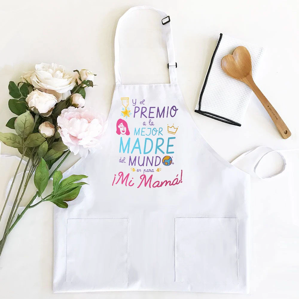 The Best Mother in The World Print Aprons Mother's Day Gift Apron Kitchen Cooking Aprons with Pockets Convenient and Fashionable