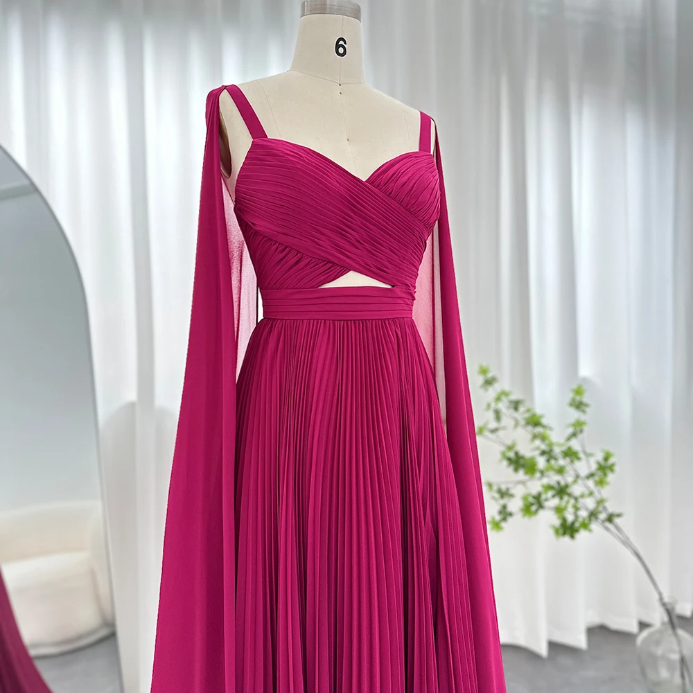 Sharon Said Fuchsia Chiffon Abendkleider mit Cape-Ärmeln Gelb Arabisch Elegante Damen Hochzeits-Formelle Kleider SF090 Maßanfertigung – Detail 12