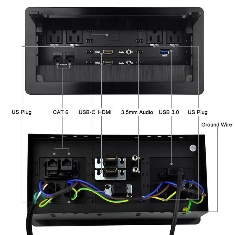 Sikat Flip Up soket tersembunyi meja, furnitur meja Strip daya dengan Outlet usb 3.0 HDMI tipe-c untuk ruang kantor konferensi