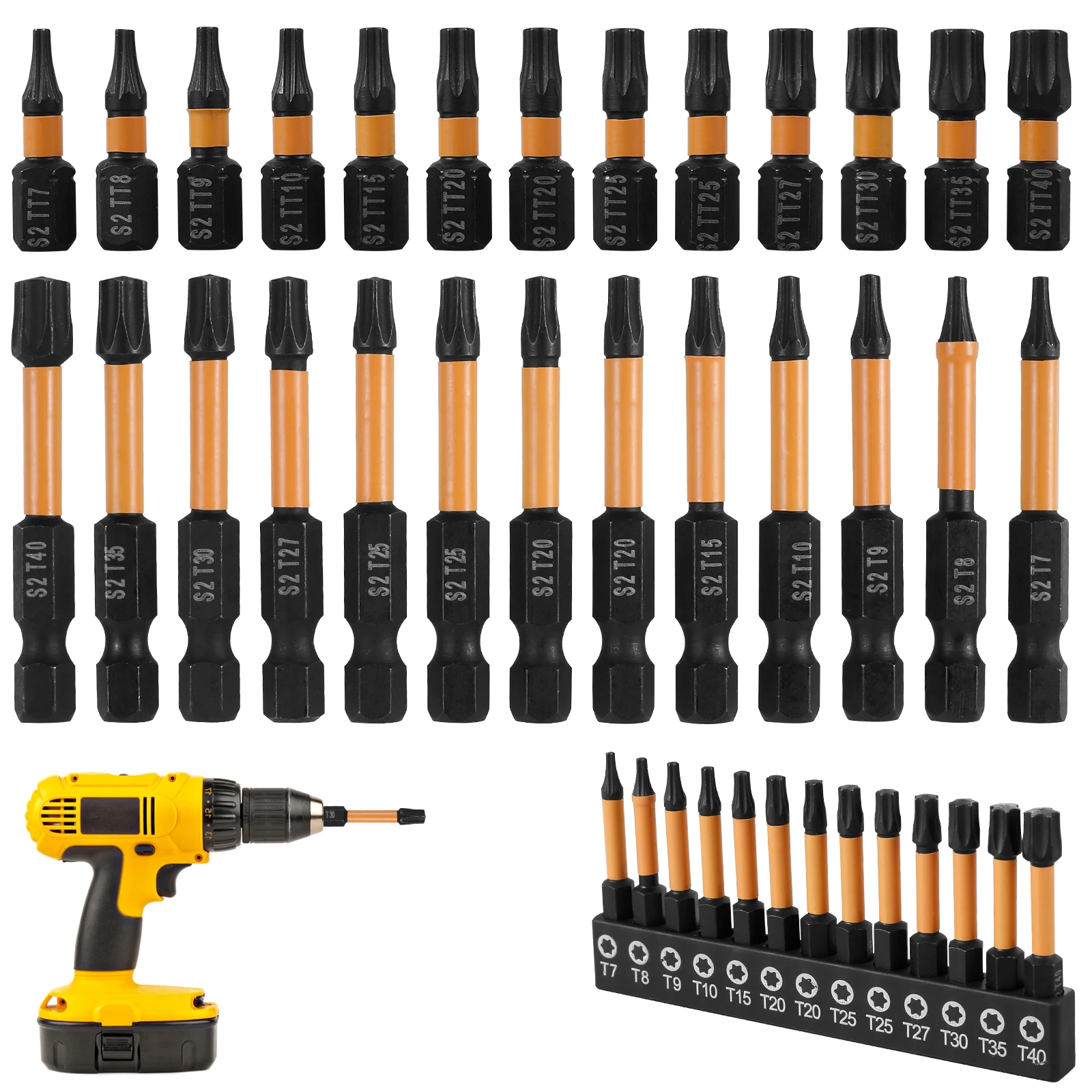 

26Pcs Torx Bit Screwdriver Set Steel Driver Drill Bit 1/4inch Hex Shank Star Bit Kit Star Wrench FOR Electric Screwdriver Drills