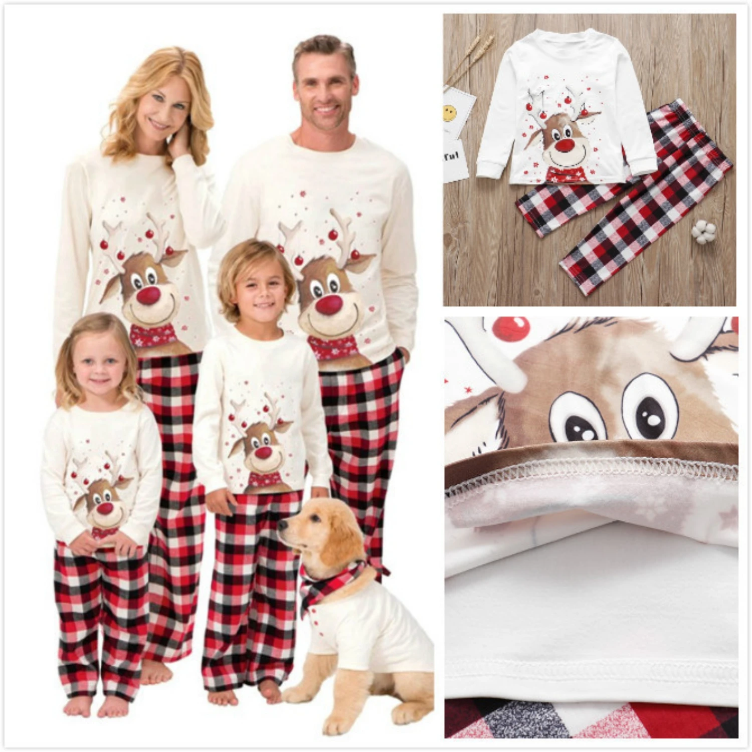 2024 European and American New Christmas Elk Printed Parent-child Long-sleeved Pajama Suit Home Service is in large stock