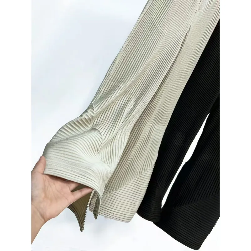 Miyake Pleated Slit Flared Pants Men Solid Color Unisex Original 2025 Spring and Summer New Pants Casual Versatile