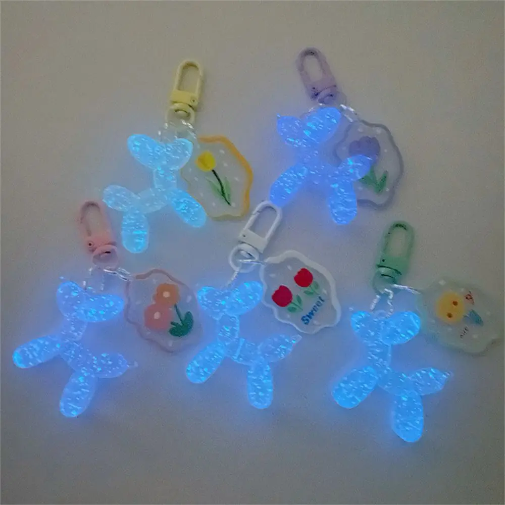 Art Trendy Luminous Balloon Puppy Keychain Small Animal Decoration Small Puppy Pendant Acrylic Colorful Dog Keyring Bags Pendant