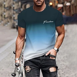 Men's T-Shirt Ombre Print Gradient Letter Graphic T-Shirts O-Neck Short Sleeve Tee Casual Comfy Tees Oversized Men Clothing Tops