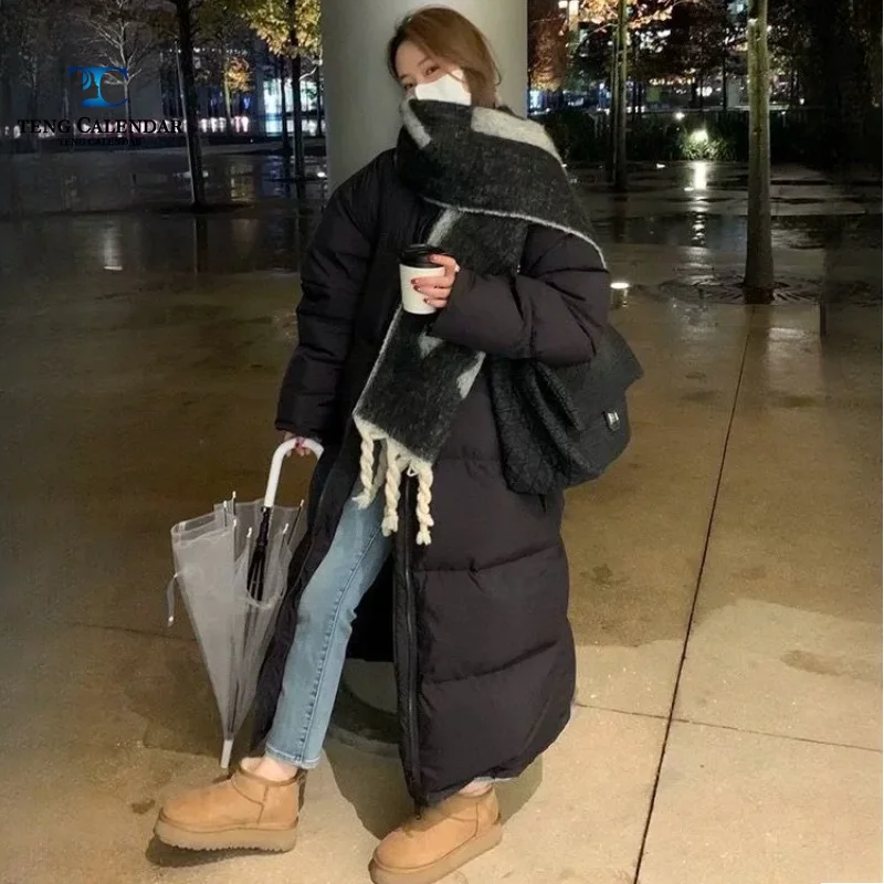 Long Down Cotton Jacket, Korean Version Super Thick Knee High Blanket Stand Up Collar Jacket, Women's Winter 2026 New Style