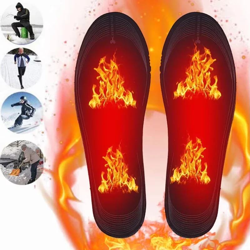 2 Pairs Unisex Electric Foot Warmer Adjustable Temperature Rechargeable Heated Insoles for Winter Fishing Hiking Camping