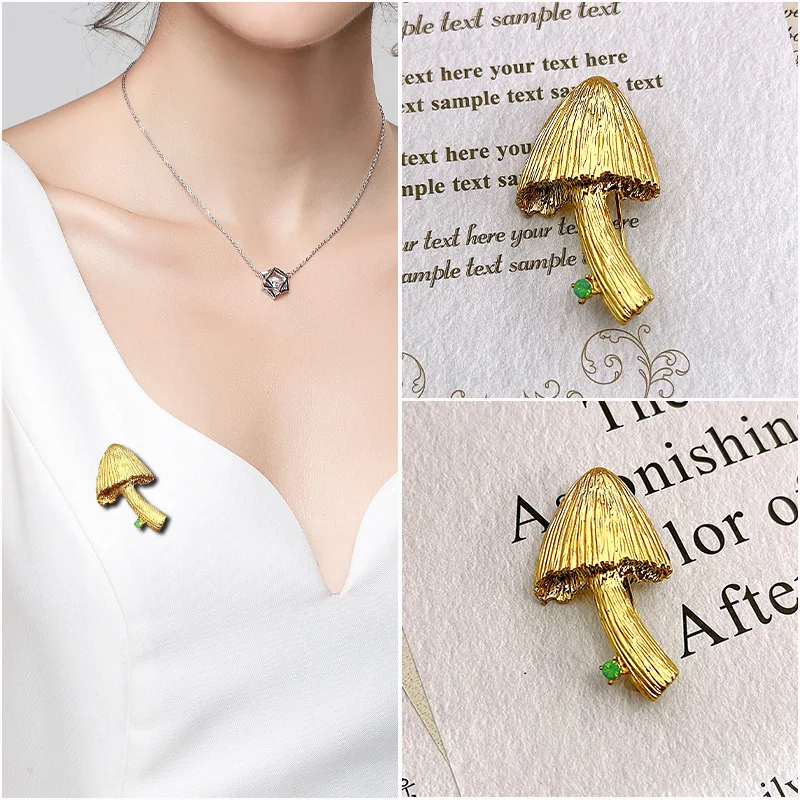 LEEKER Mushroom Brooch Collar Pin Vintage Gold Color brooches for women luxury accessories Jewelry Gift for girlfriend