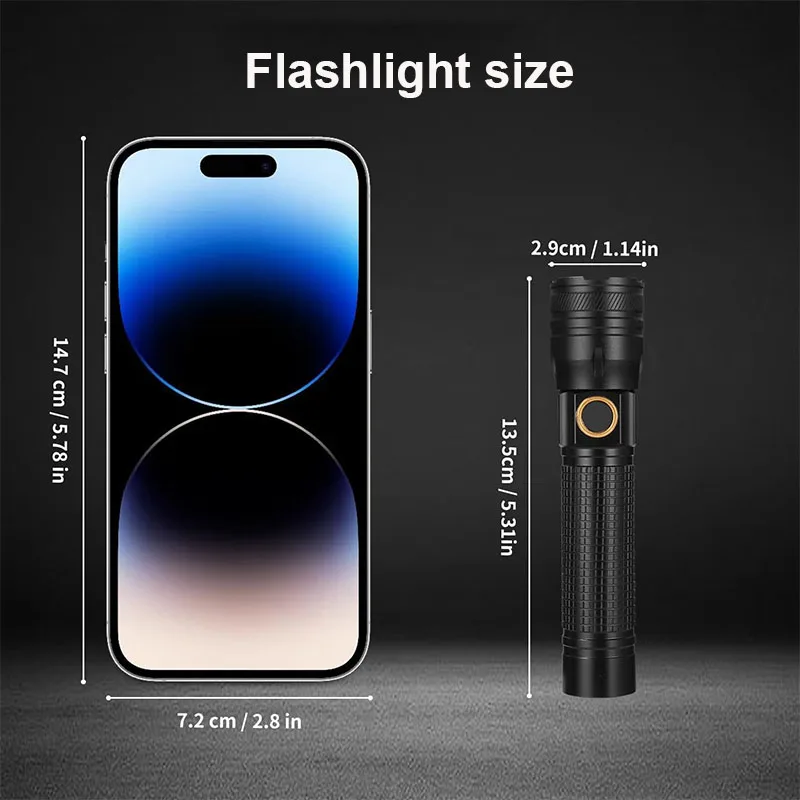 مصباح يدوي صغير محمول LED من الألومنيوم USB مصباح شعلة قابل لإعادة الشحن مدمج ببطارية 18650 ضوء عمل محمول للتخييم #2