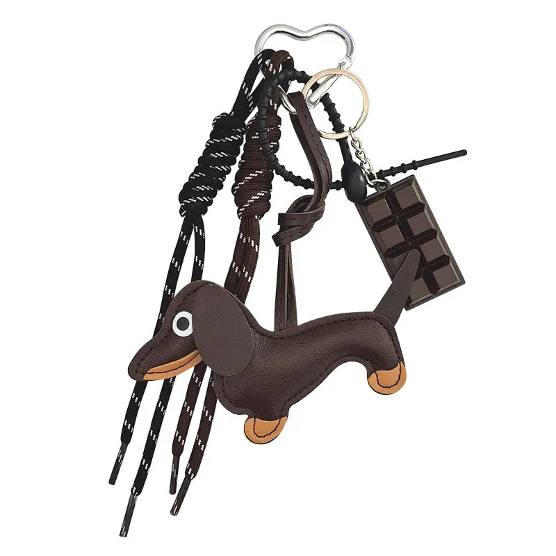 عبر الحدود رائجة البيع السجق الكلب المفاتيح المنسوجة حبل حقيبة شوكولاتة سحر فاخر الشعور سلاسل المفاتيح مجوهرات اكسسوارات #5