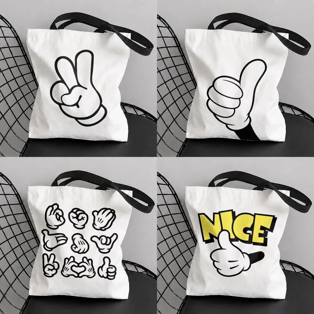 Cute fingers Storage Bags Canvas Tote Bag Double-Sided Print Lightweight Shoulder Travel Beach Bag Gift Eco