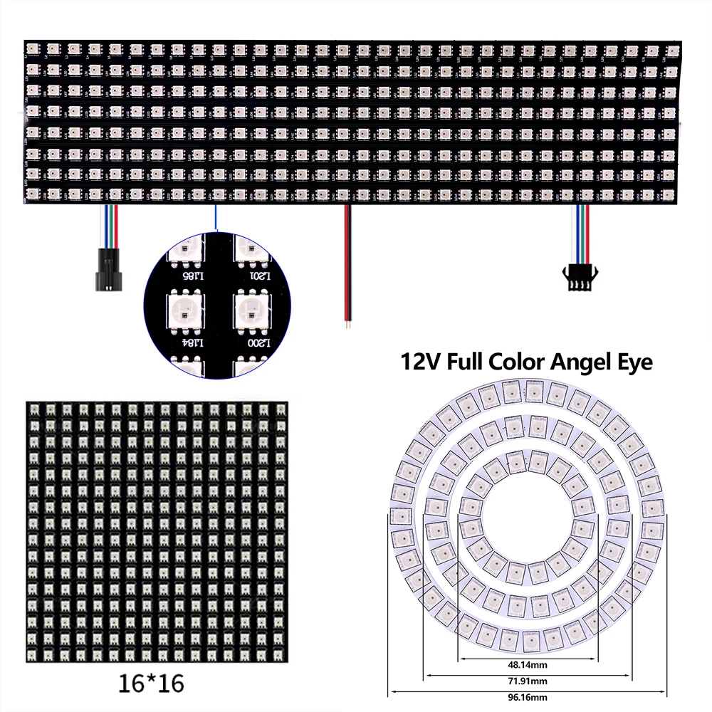 WS2815 12V Angel Eye Halo Ring RGB Pixel Screen Breakpoint Resume Programmable High Brightness Dream Color Car Angel Eye Halo 12