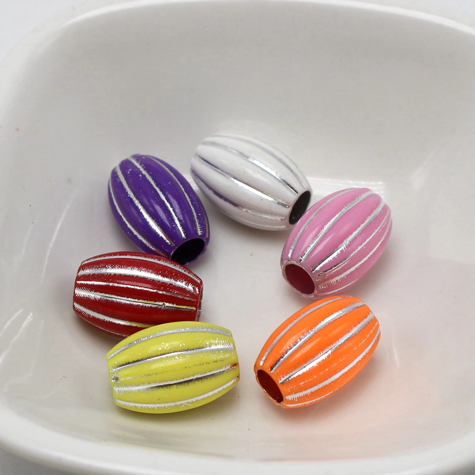 50pcs Mixed Color Sparkling Silver Acrylic Oval Tube Beads with Big Hole