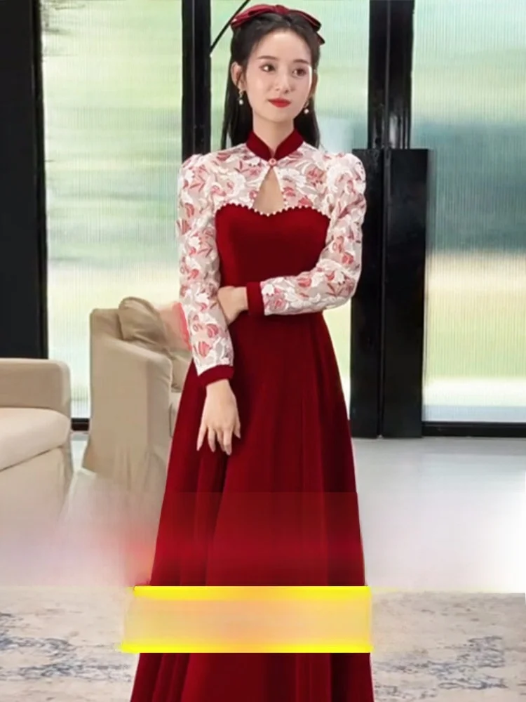 

Engagement plus Size Fat MM Wedding Dr New Sle Chinese Return Door Long Sve Evening Gown Women's Faion