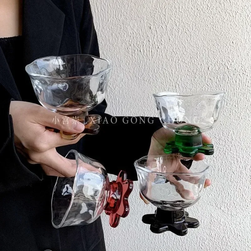 Flower Ice Cream Glass Thick Transparent High Footed GlassFruit Milkshake Salad Pudding Bowl Yogurt Bowl Party Dessert Cocktail