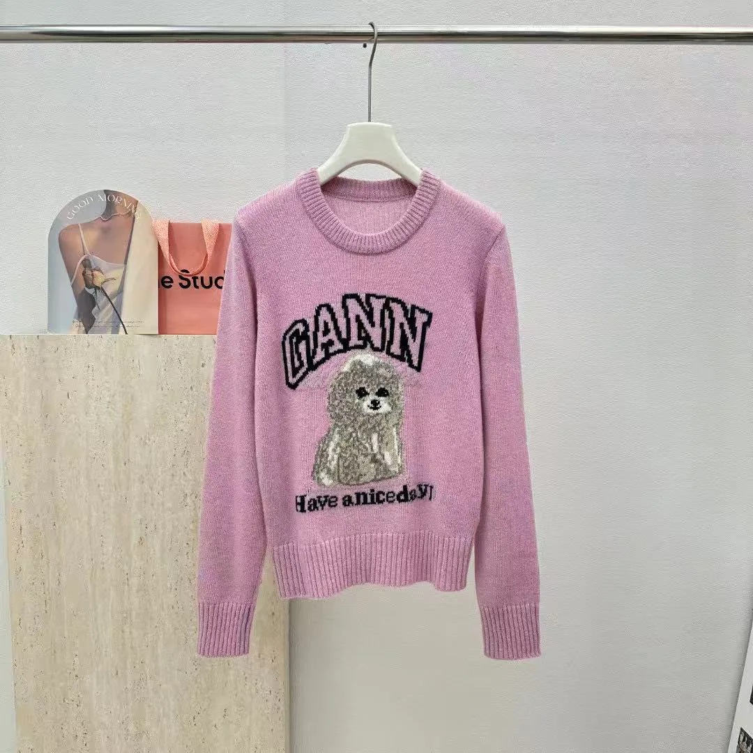 

Autumn Winter Women's Long Sve Knitted Sweater Woolen Embroidery Dog Letter Pattern Princ een Commute Sle Loose Fit