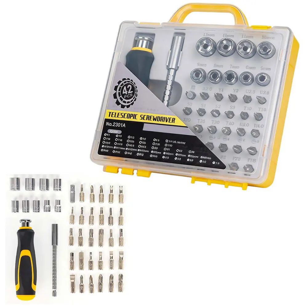 1Set 42 In 1 Multifunction Manual Screwdriver Set Electronic Repair Tool Extension Rod High Precision Screwdriver Head For DIY