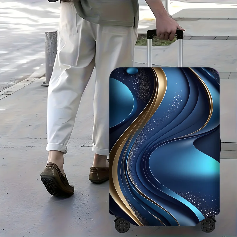 

1-piece abstract blue fluid art trunk lid for luggage sizes 18 – 32 inches; a resilient, elegant travel accessory with smooth