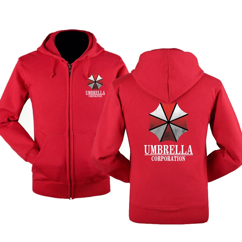 Spring Autumn Sweatshirt Umbrella Corporation Print Hoodies Men Streetwear Fleece Zipper Hooded Jacket HipHop Harajuku Tracksuit