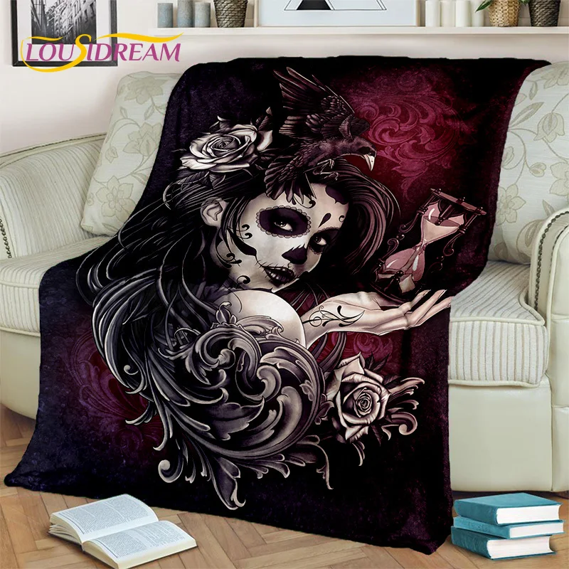 Horror Gothic Female Skull Dead Girl Blanket,Soft Throw Blanket for Home Bedroom Bed Sofa Picnic Travel Office Cover Blanket Kid