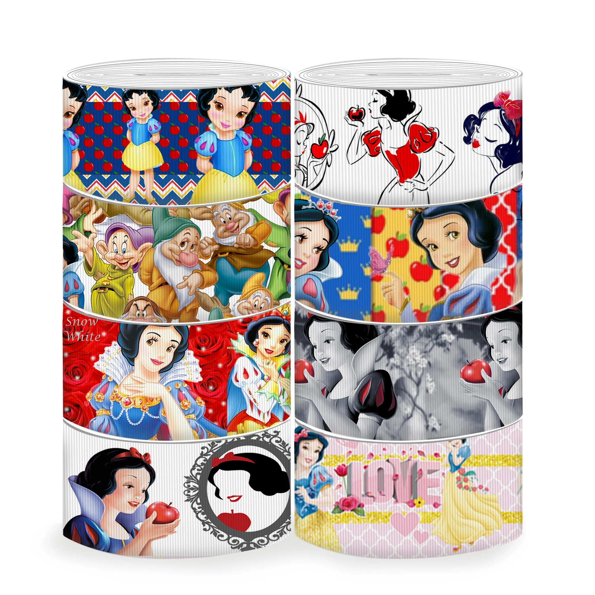 Disney 5Yards Multi Size Princess Snow White Printed Grosgrain Ribbon For Hairbows DIY Craft Supplies Cartoon Ribbons,5Yc7306